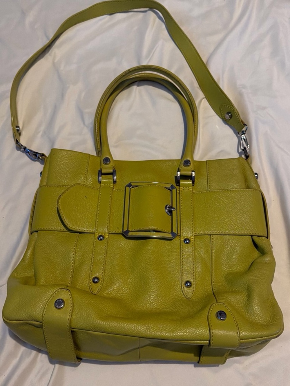 Maxx New York Olive Green Leather Shoulder Satchel
